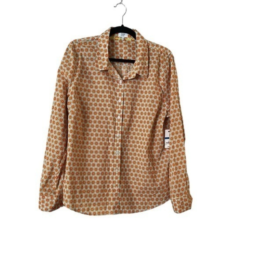 NWT Crown & Ivy orange & turquoise print button down shirt blouse